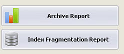 The Archive Report and Index Fragmentation Report buttons on the right of the connection screen
