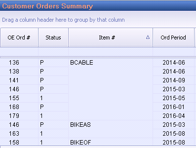 The same report with repeated item numbers merged into one label per group