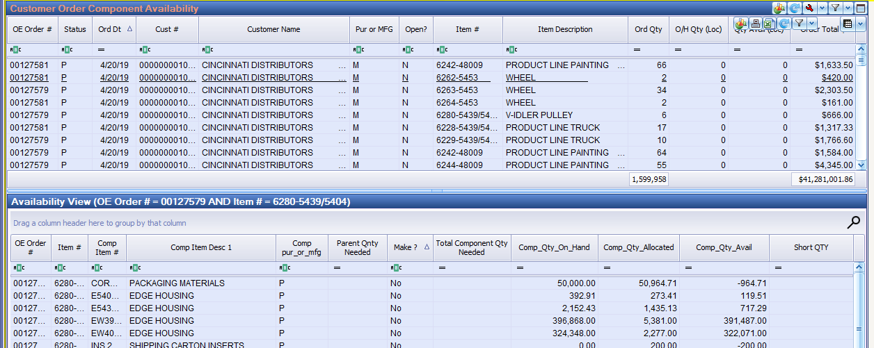 The Purchase Order Generator screen with items grouped by vendor