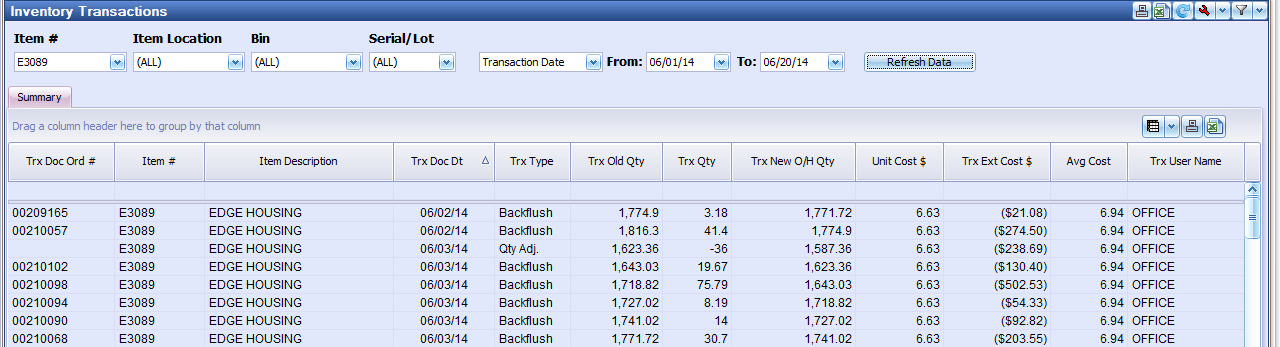 An inventory report of the kind that can be embedded in the Item Details View